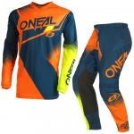 Conjunto Calça + Camisa ONeal Element Racewear 2022 Azul/Laranja/Amarelo Fluor