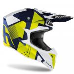 Capacete Airoh Wraap Raze Branco/Azul/Amarelo Fluor