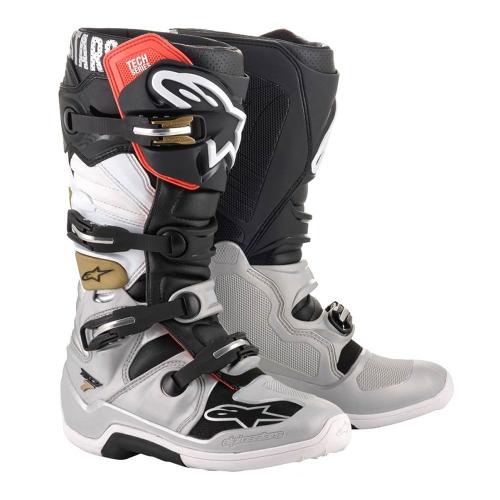 Bota Alpinestars Tech 7 Preto/Prata/Branco/Ouro