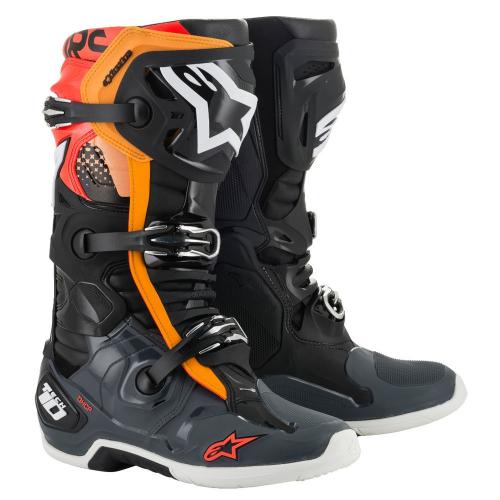 Bota Alpinestars Tech 10 Preto / Cinza / Laranja / Vermelho Fluor