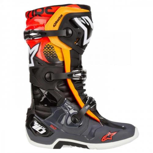 Bota Alpinestars Tech 10 Preto / Cinza / Laranja / Vermelho Fluor