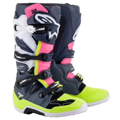 Bota Alpinestars Tech 7 Cinza/Amarelo Fluor/Rosa