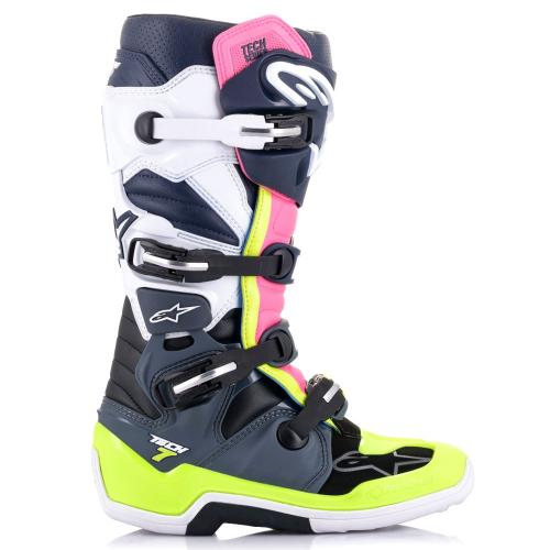 Bota Alpinestars Tech 7 Cinza/Amarelo Fluor/Rosa