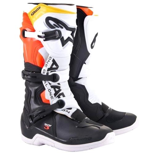 Bota Alpinestars Tech 3 Preto/Branco/Vermelho Fluor/Amarelo