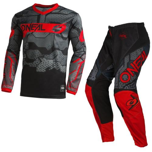 Conjunto Calça + Camisa ONeal Element Camo 2022 Preto/Vermelho