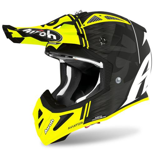 Capacete Airoh Aviator Ace Kybon Preto/Amarelo Fluor