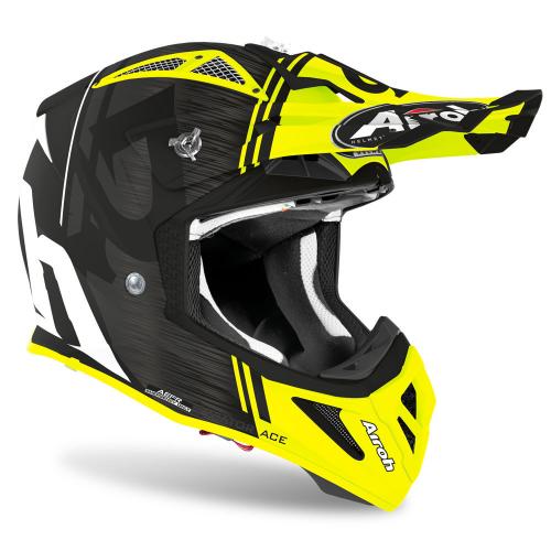 Capacete Airoh Aviator Ace Kybon Preto/Amarelo Fluor