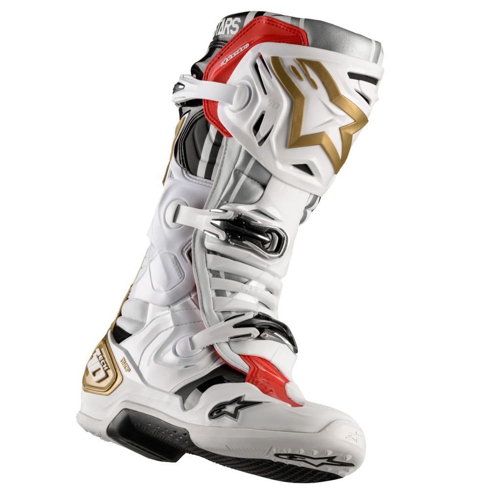 Bota Alpinestars Tech 10 Branca/Prata/Ouro